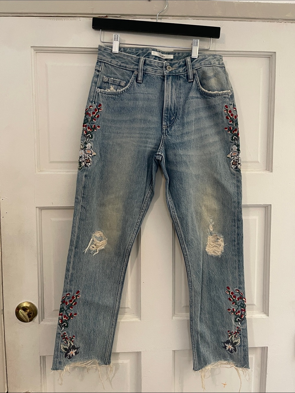 Tularosa Light Blue Embroidered Straight-Leg Jeans